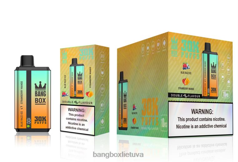Vape Bang Box 4N8XZ73 mėlynas razz ledas ir braškinis mangas | Bang Box 30 000 dvigubų skonių